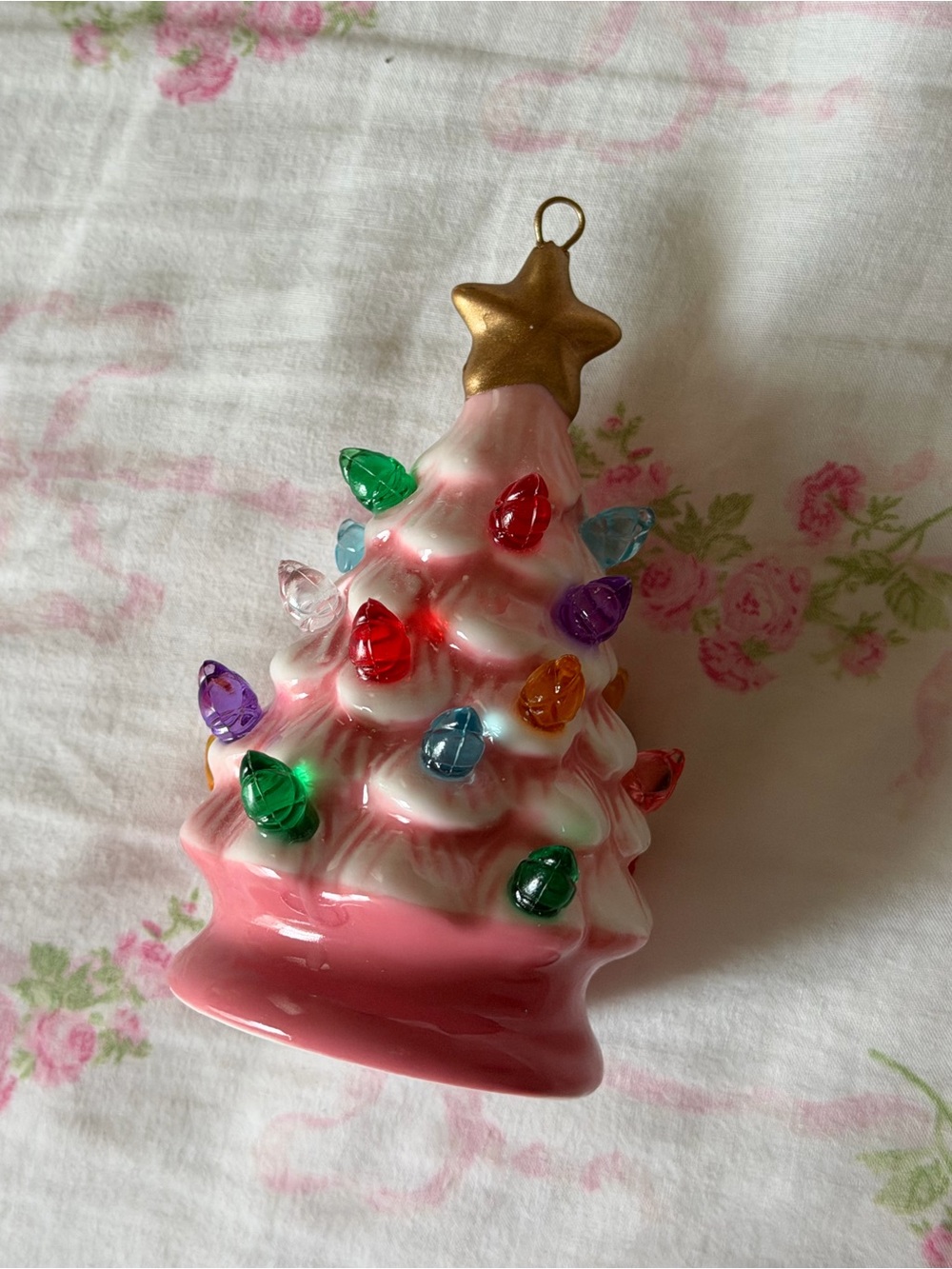 Pink Ceramic Christmas Tree Ornament